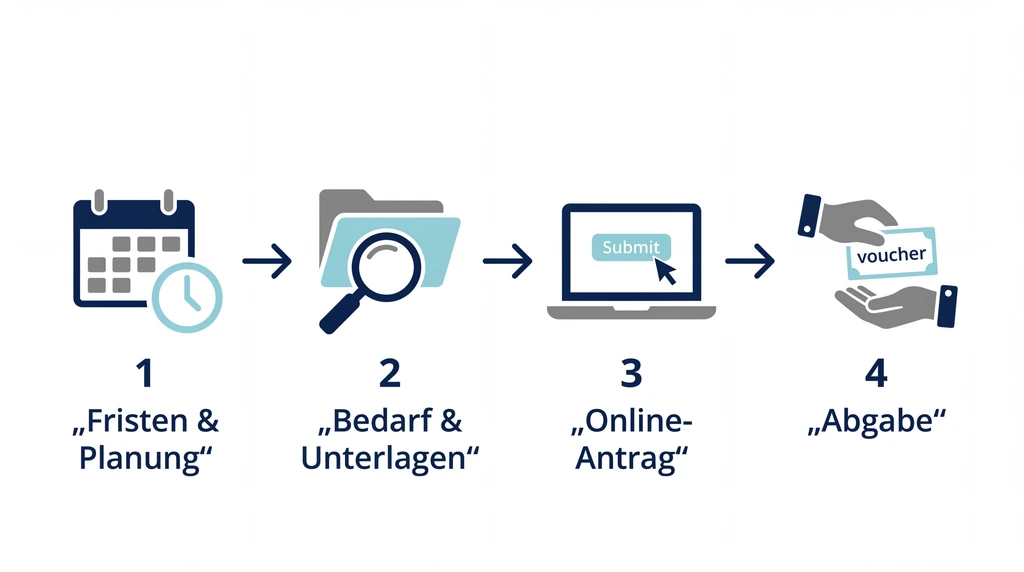 Infografik der 4 Schritte zum Kita Gutschein Hamburg vom Antrag im Bezirksamt bis zur Bewilligung